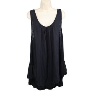 Free People We The Free Black Linen Open Back Tunic Tank Medium Boho